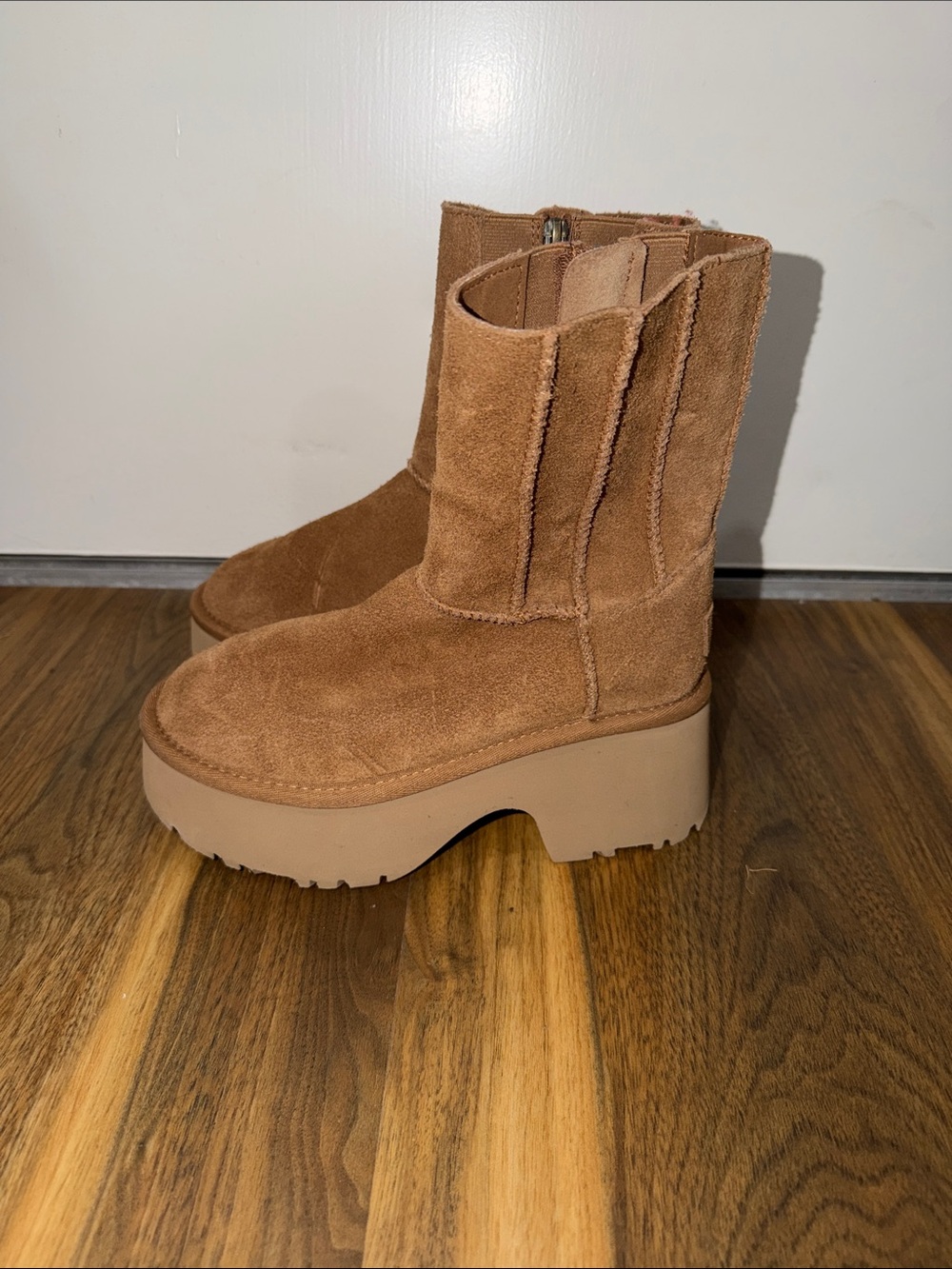 UGG Chestnut Suede Platform Ankle Boots